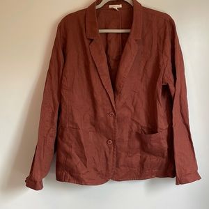 Eileen Fisher Organic Linen Blazer Large Rust Brown Chic Minimalist Lagenlook